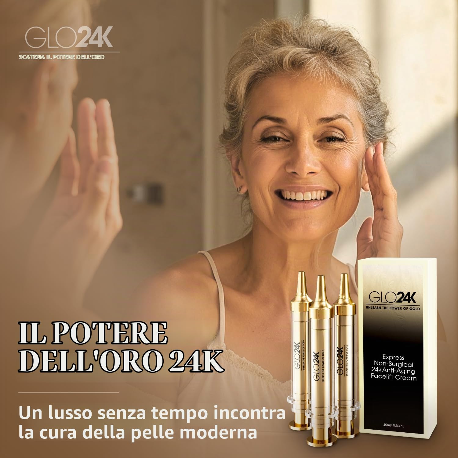 GLO24K Crema lifting istantanea con 24k, non chirurgica, antirughe ad azione rapida