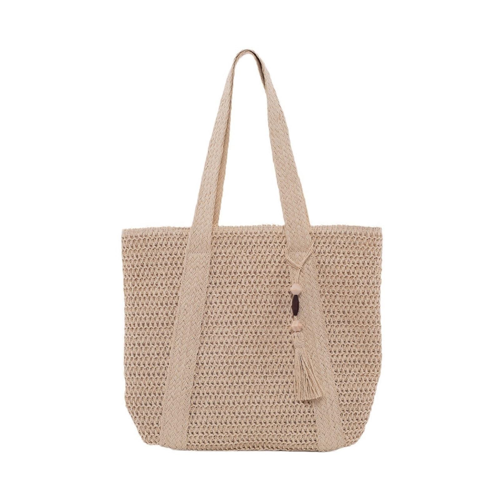 Sac en paille de grande capacité fourre-tout beige pour femme et sac de plage tressé chic