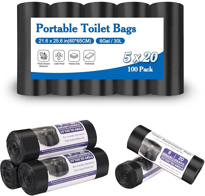 100 Pack Portable Toilet Bags for Camping Boating Outdoors