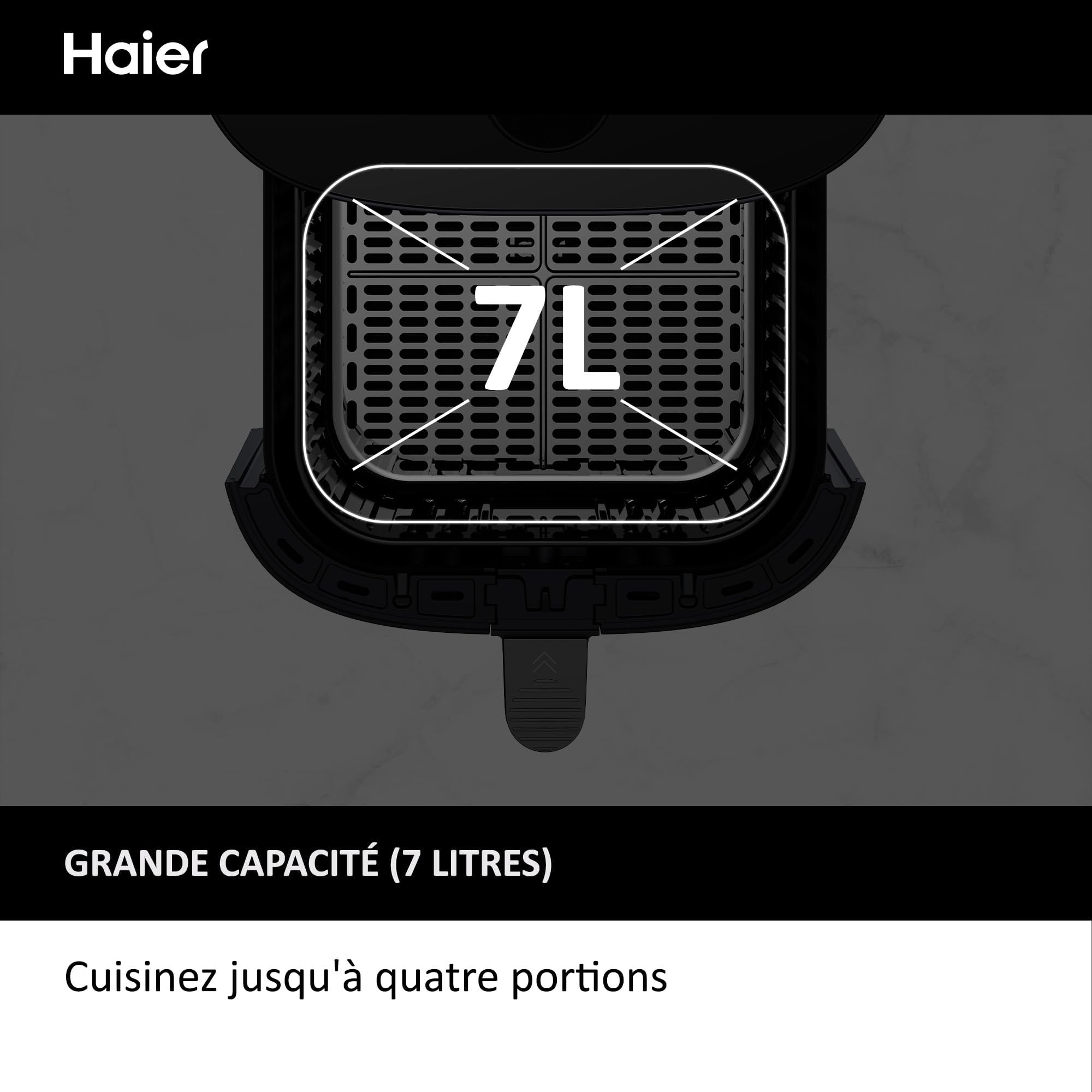 Haier Air Fryer XXL I-Master Serie 5 Friteuse Sans Huile, Capacite 7L jusqu'à 6 personnes, Fenêtre de Contrôle, Cuisson à l'Air Chaud,Rôtissage,Gril, Cuisson Lente, Décongélation, Yaourt, Noir