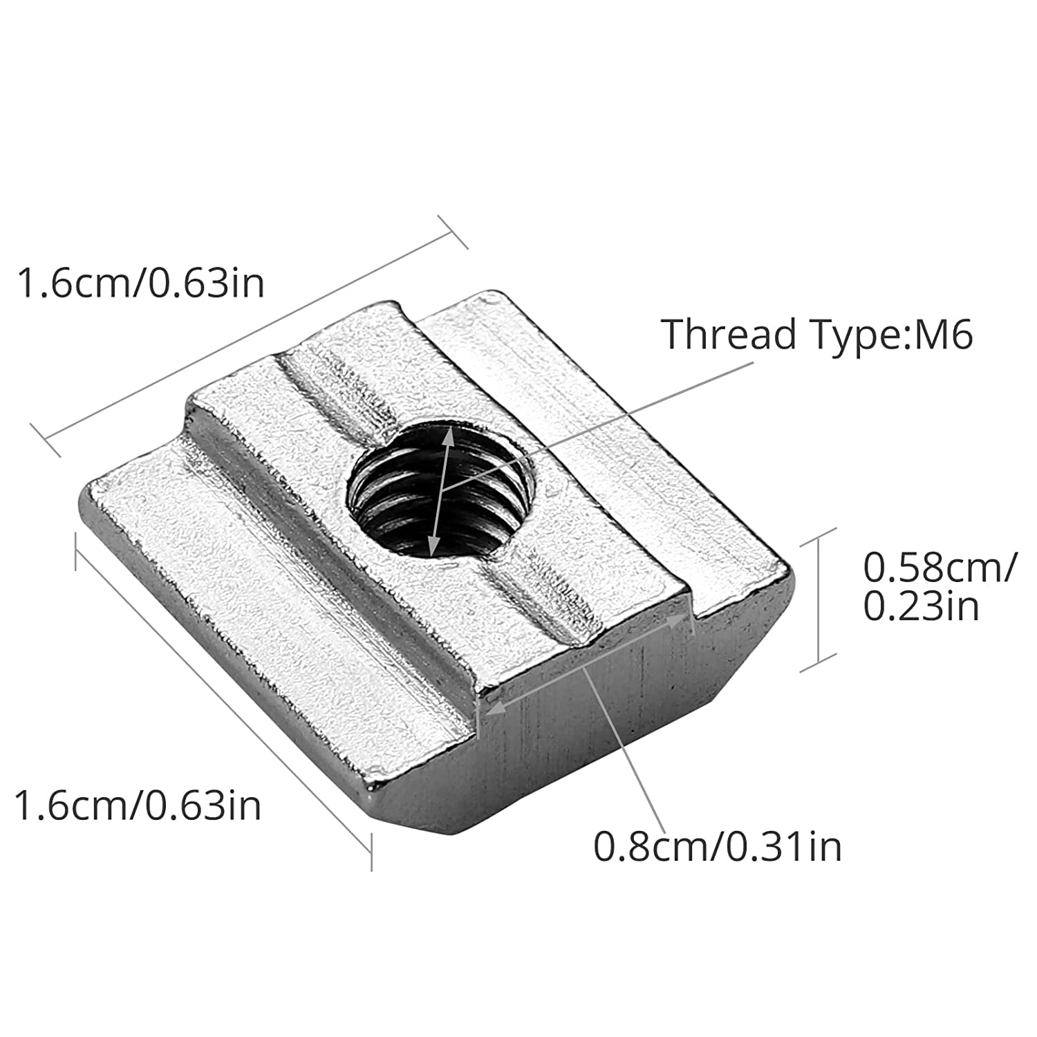 EYPINS 100 x kamienie do rowków M6 do profilu aluminiowego 3030 rowek 8, nakrętka ślizgowa typu B, stal węglowa, europejski gwint M6, profil do mebli, głowic młotkowych, profili aluminiowych, obróbki drewna