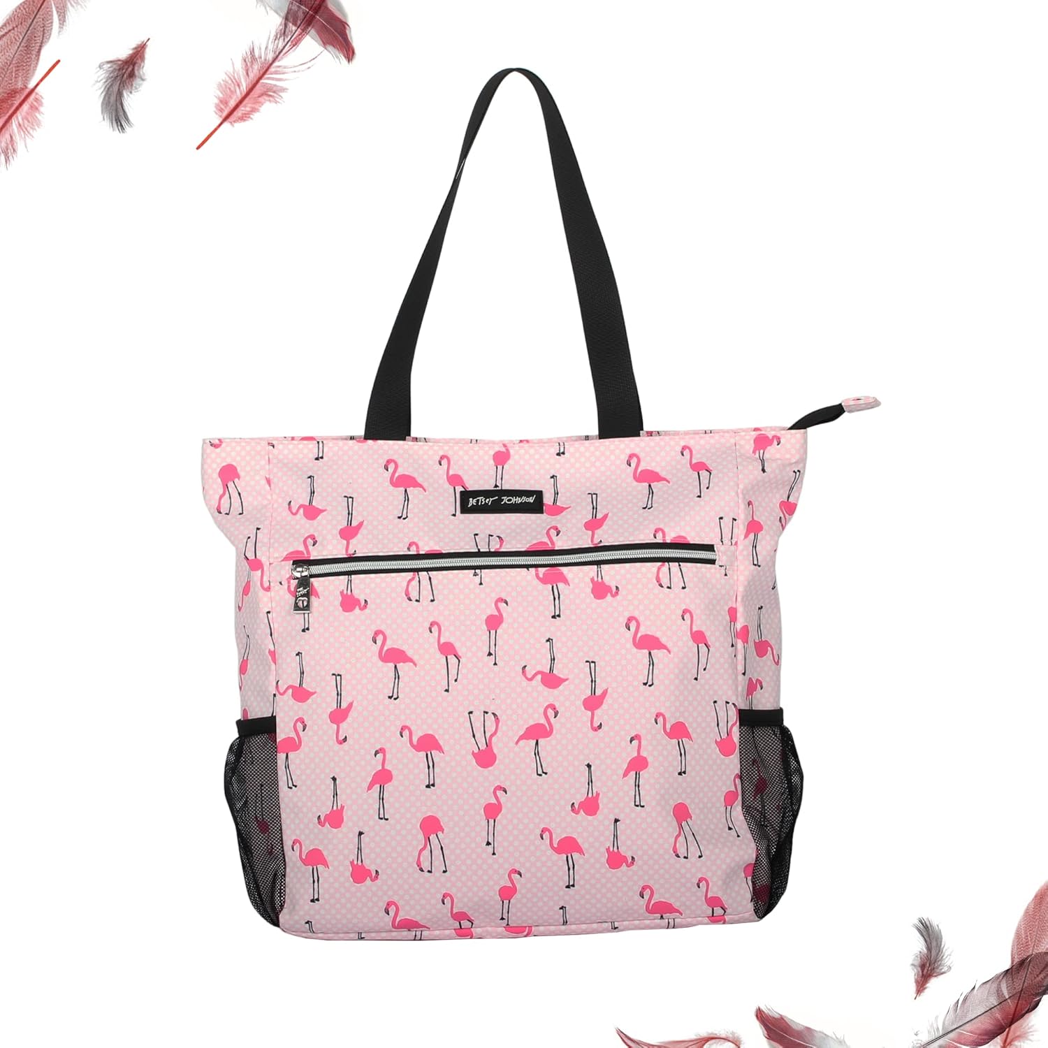 Betsey Johnson 15.6 Inch Zipper Beach Tote Bag Lightweight Large Durable Polyester with Mesh Side Pockets for Gym Work | 15.6 Inch, Zipper, Lightweight, Large, Durable, Mesh Side Pockets - Image 4