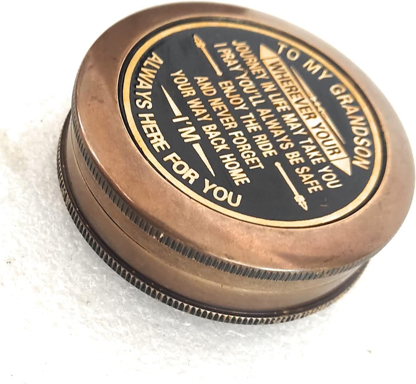 Brass Compass Engraved Quote | Memory Present to My Grandson Birthday, Baptism, Graduation, Confirmation, Love, Gift idea by Grandpa Grandma