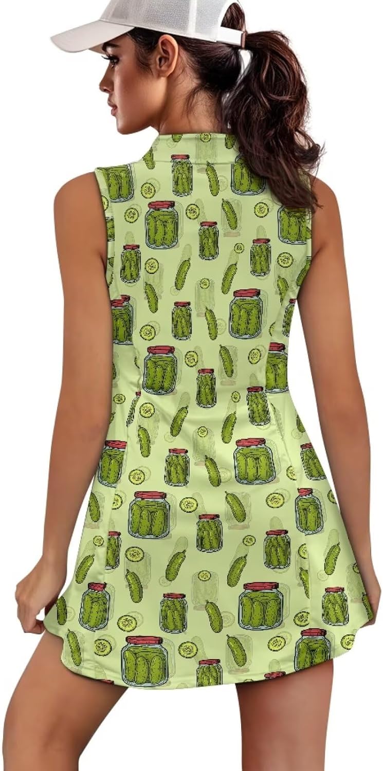 Women's Golf Dress with Shorts 2 Pieces Sleeveless Quarter Zip Tennis Dress Athletic Golf Outfits XS-2XL