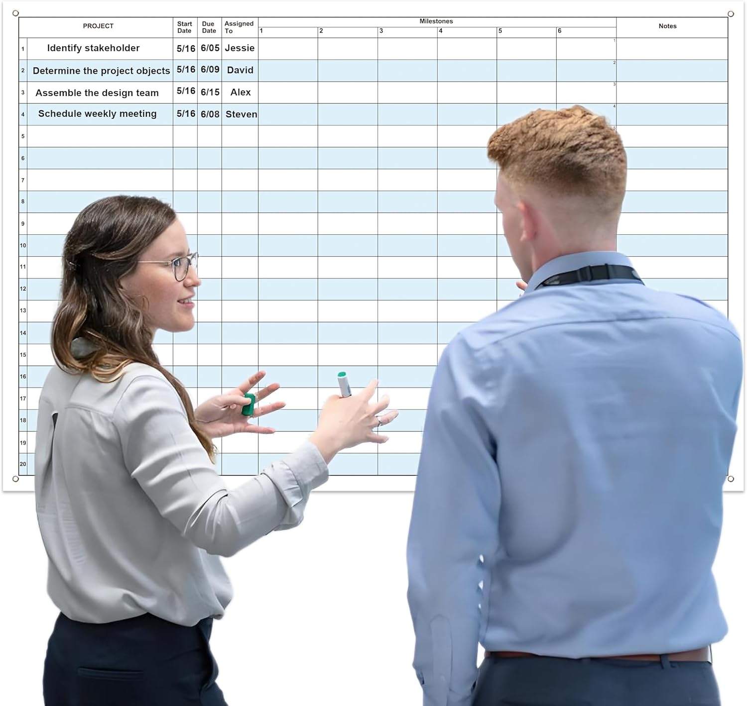Large Dry Erase Project Planner for Tracking Milestones, 24x36 Inch Erasable Project White Board for Wall, Reusable Visual Milestone Tracker Poster Planning Status & Progress of Projects