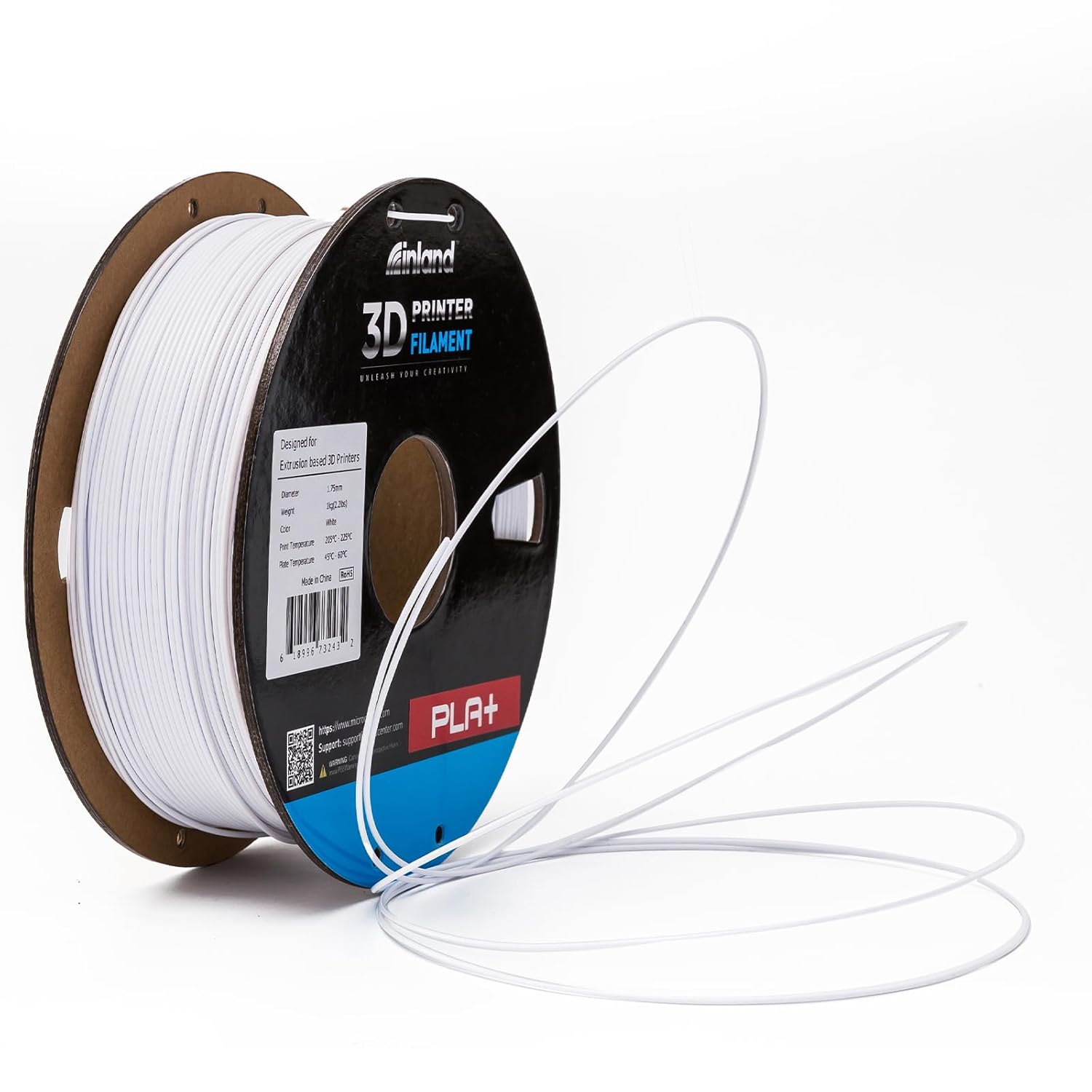 INLAND Micro Center PLA+ 3D Printing Filament 1.75mm - PLA Pro Dimensional Accuracy +/- 0.03 mm - 1kg Cardboard Spool (2.2 lbs) (1 Pack White, 1.75mm)