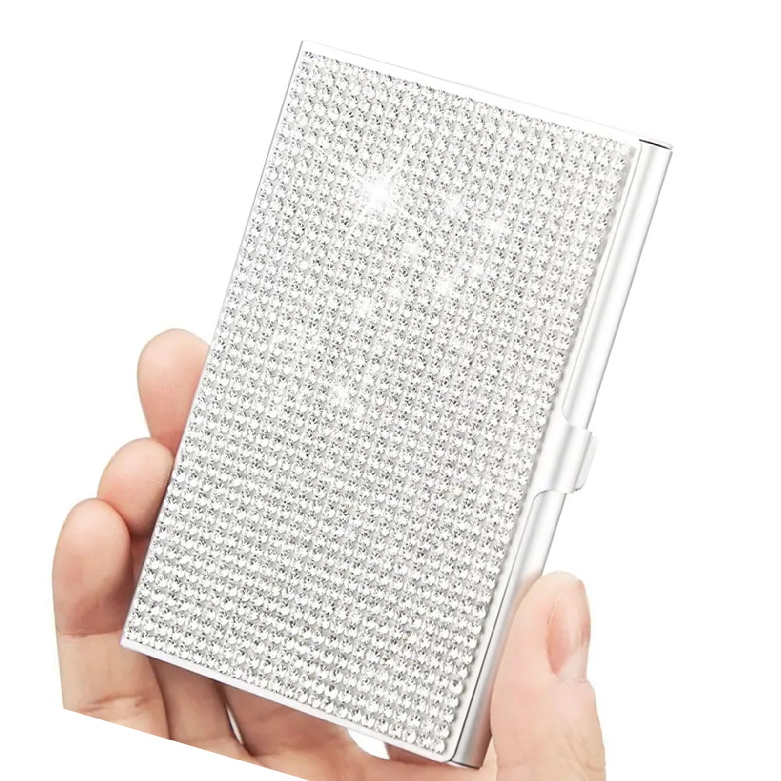 Nucelit Rhinestones Business Card Case Aluminum Alloy Business Card Case Pocket Wallet Organizers Hold 10-20 Sheet Desk Organizers