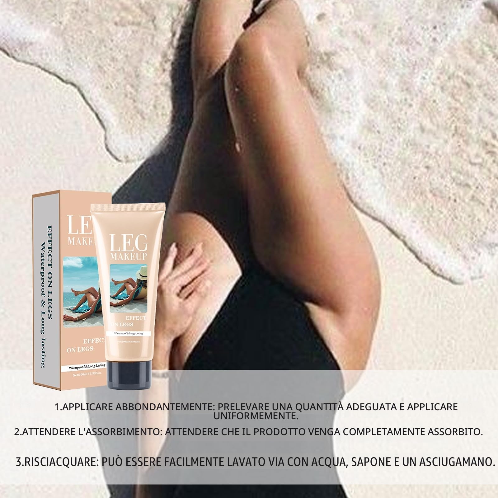 Trucco impermeabile per le gambe senza trasferimento, pennello per il corpo extra grande, copertura per vene varicose/cicatrici, Skin Perfecting Body Foundation