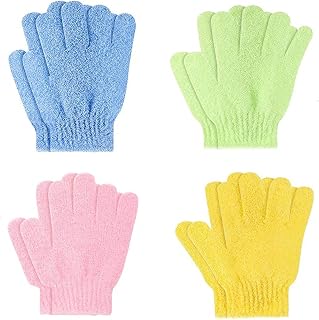 8Pcs Exfoliating Gloves, Exfoliating Shower Gloves Natural Bamboo Exfoliating Wash Glove Body Face Spa Massage for Shower, Spa, Massage, Dead Skin Cell Remov (Green, Blue, Pink, Yellow)