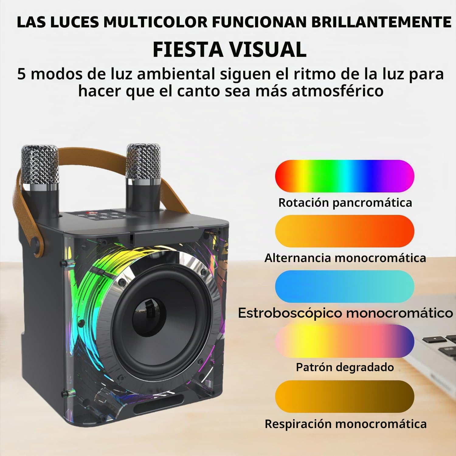 Karaoke 2 Microfonos Inalambricos, Altavoz Bluetooth con Microfono Recargable para Infantil, Portátil Sistema PA de Karaoke con Luces LED para Fiestas y Reuniones en el Hogar, Regalo para Niños