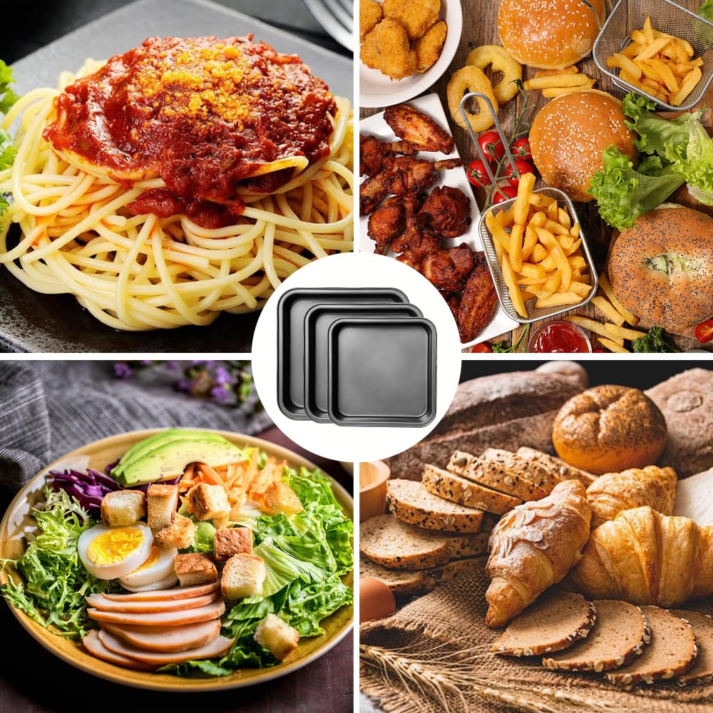 3 Pièces Plats à Gratin Carrés avec Revêtement Antiadhésif | 22.5cm/25.5cm/27.5cm, Noir Plat Four en Acier Inoxydable, Moule à Gâteau Carré, pour Gâteaux Brownies Lasagnes Rôtis