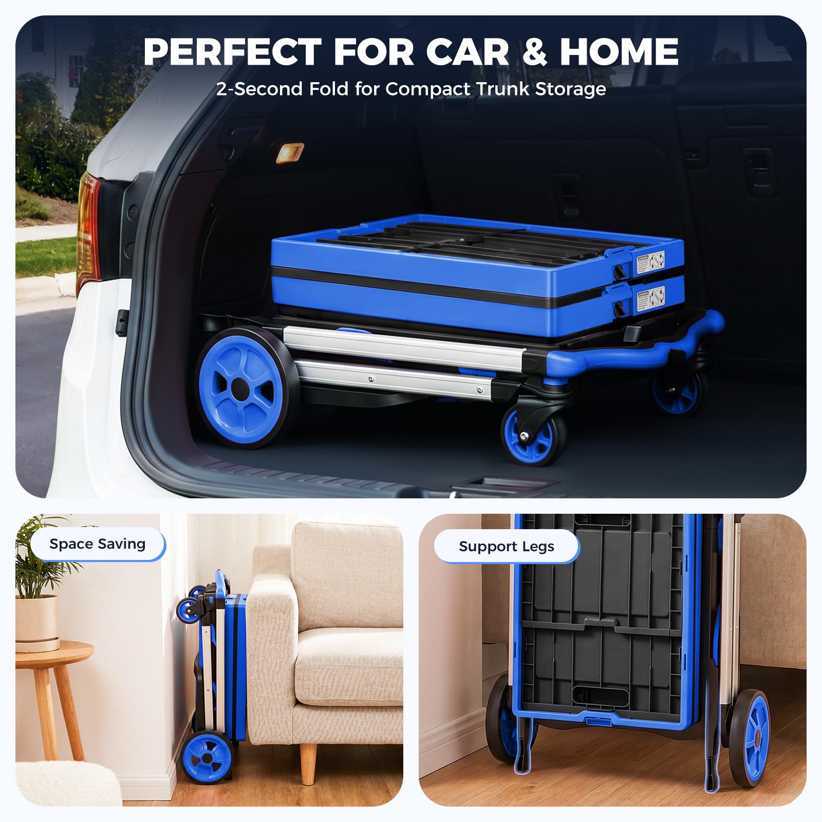 Carrito de compras plegable con ruedas, capacidad de 200 libras, carrito de comestibles con ruedas con caja de almacenamiento, carretilla de mano de plataforma con freno de pie