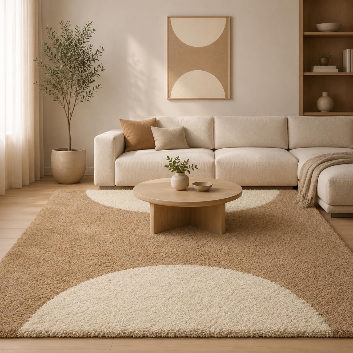 6x9 ft Luxury Abstract Shaggy Area Carpet – 2-Inch Pile Mat High-Pile Polyester Microfiber Rug for Living Room, Bedroom & Home Decor, Soft Non-Slip - (Beige rect, Rect, 6x9 feet/180x270 cm)-image-34