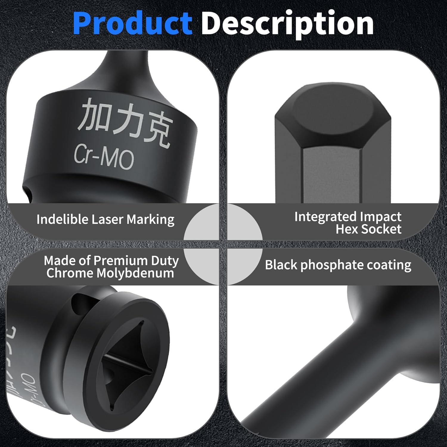 1/2" Drive H11(11mm) Impact Hex Bit Socket Metric 3" Length Cr-Mo Steel Air Drive Allen Lengthen Screwdriver Socket Adapter Use with Impact Drivers or Ratchets