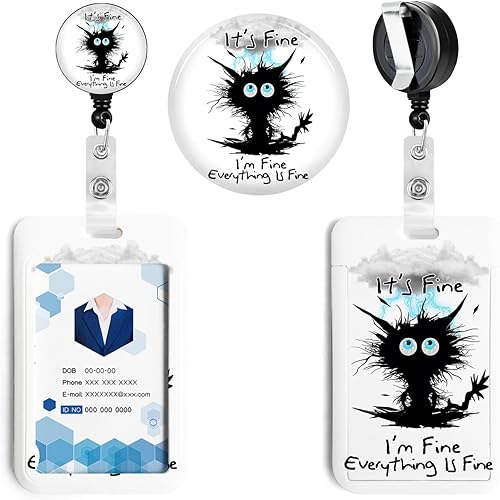 Soporte retráctil para tarjetas de identificación con carrete resistente, divertidos carretes retráctiles de gato negro, portatarjetas de