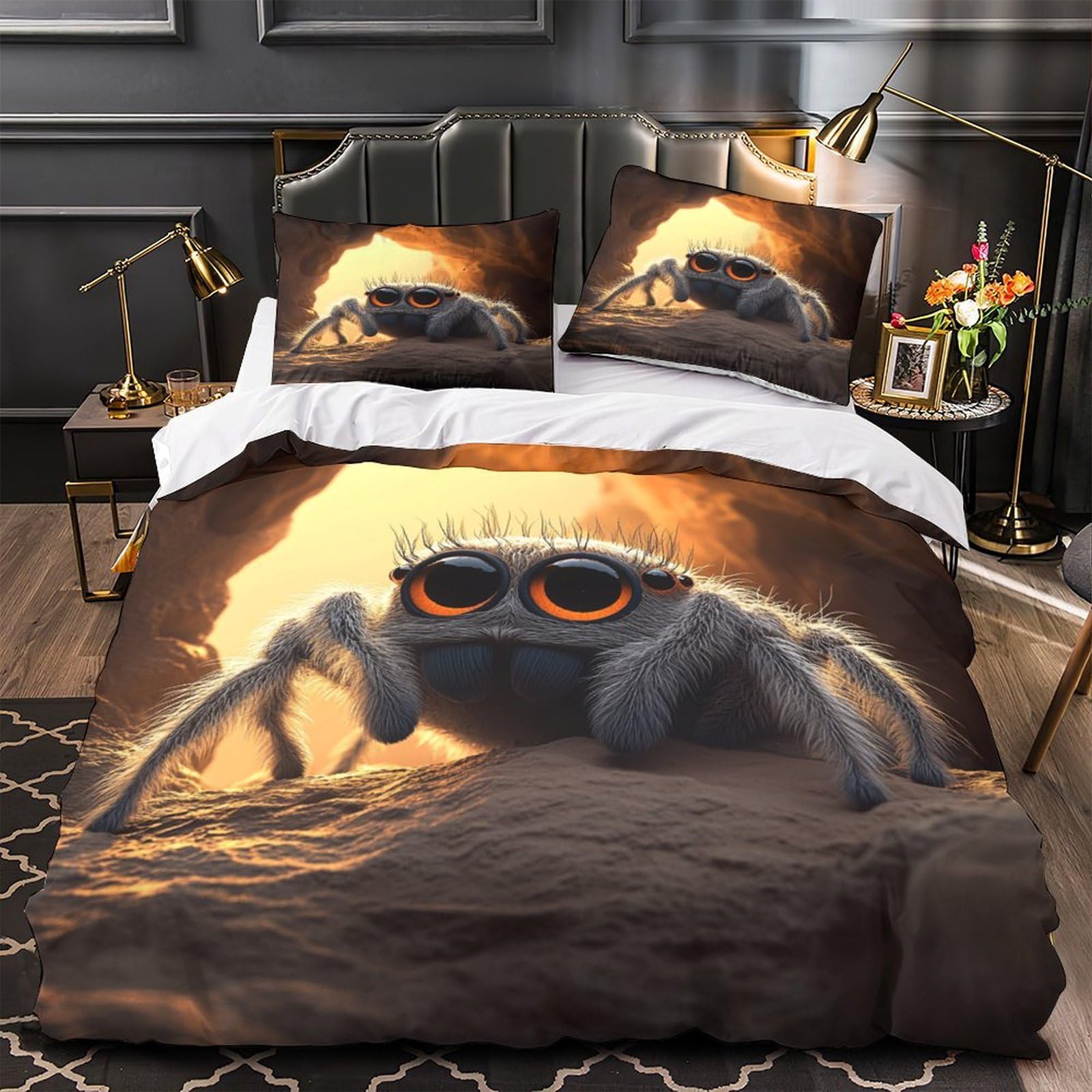 Housse de couette araignée mignonne 3D microfibre anti-décoloration 140x200