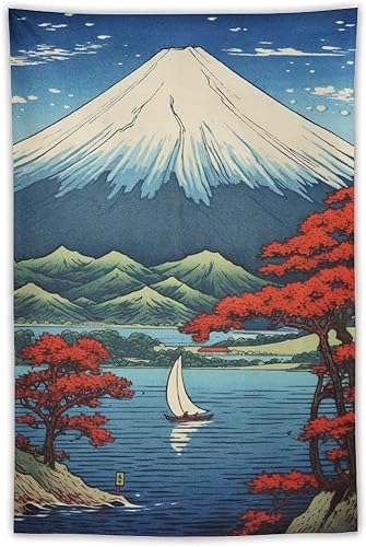 Miniatura 15 de QEOPGNE Tapiz de pared grande con diseño de pez Koi, diseño de flores de cerezo japonés, gran ondas, retro, grande, decoración de pared para