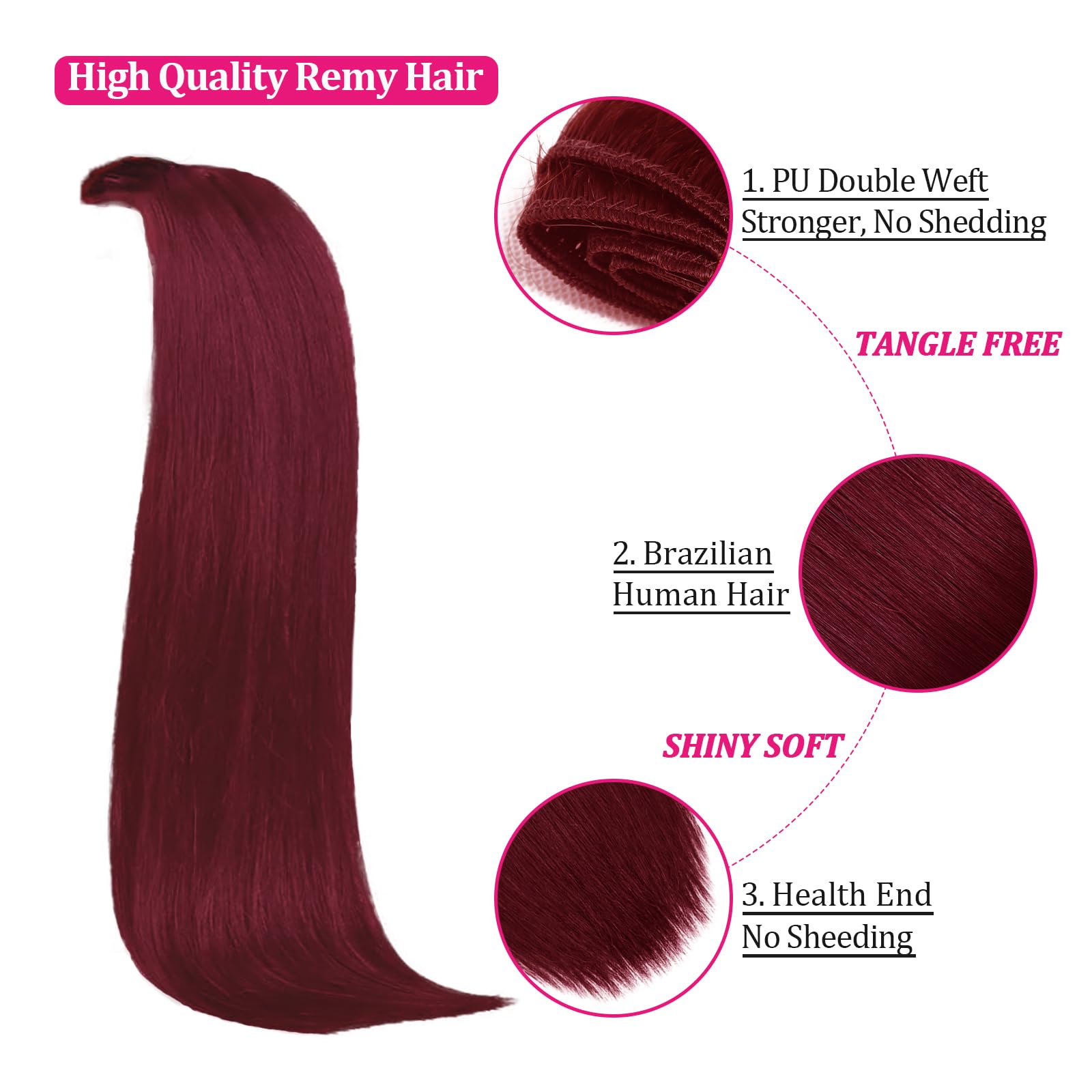 Amazon.com : 99J Burgundy human hair clip in extensions 