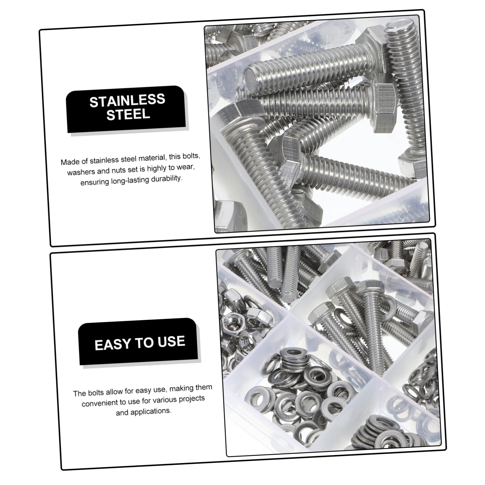 Cabilock 375Piezas Kit Tornillos Tuercas y Arandelas Inoxidable para Reparaciones de Maquinaria Muebles y Vehículos Resistente y Duradero