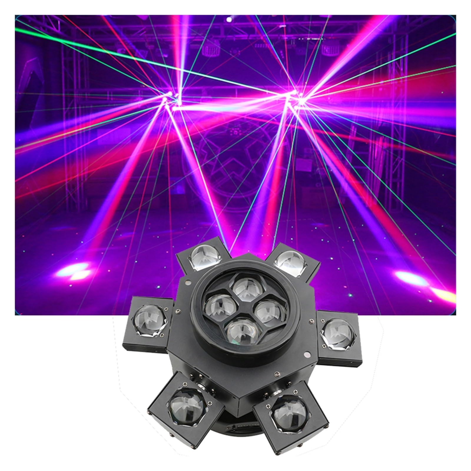 EDEDE Strobo Discoteca, DJ Lights 6 Arm Bee Eyes LED Beam Moving Head Light con Effetti RG Stage Lighting for Disco Music Dance Party per Feste da Ballo DJ di Compleanno Karaoke