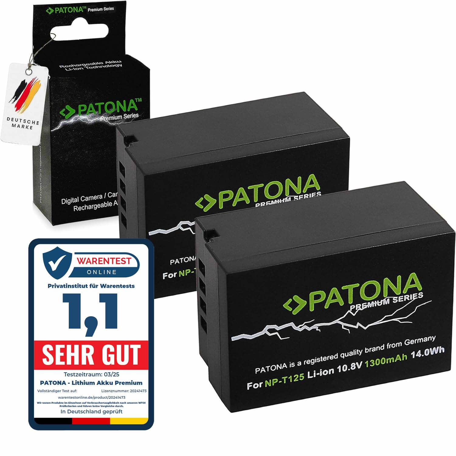 PATONA 2X Premium Batteria per Fujifilm NP-T125 NPT125 1300mAh | Batteria per GFX 50S 50R 100, 100% identica all'originale, con protezione da sovraccarica e cortocircuito