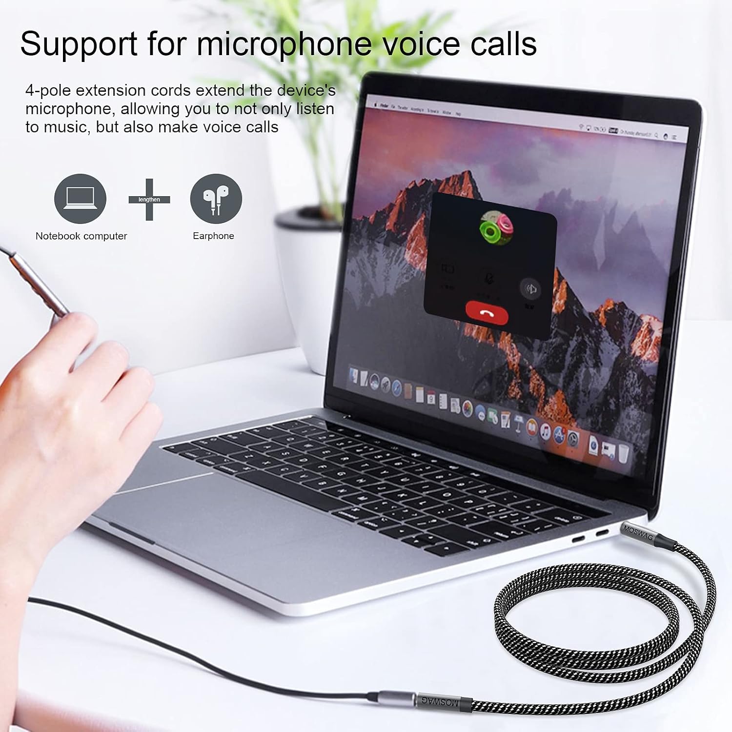 MOSWAG 3.5mm Male to Female Audio Extension Cable 4-Pole TRRS Nylon Braided Gold-Plated for Headphones Smartphones Tablets PC Car Stereo 2M/6.6FT - Image 4