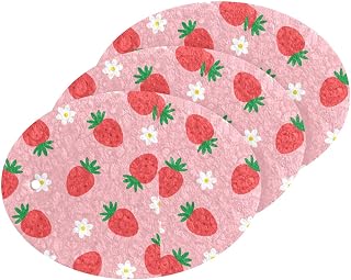 MAOBLYR Quick Absorption Household Cleaning Sponge,Double-Sided Reusable3.54x2.56In,Kitchen Tableware Multi-Purpose Cleaning 3 Sets-Cute Strawberry