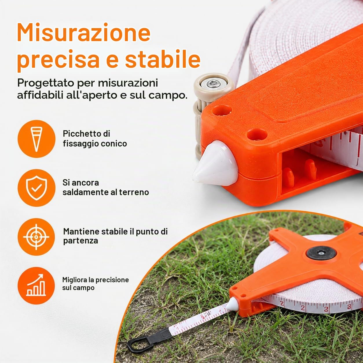 Metro A Nastro 100 Metri, Rotella Metrica In Fibra Di Vetro Resistente Flessometro Bindella, Doppio Lato Rotolo Di Metro A Nastro Di Misurazione Nastri Di Misurazione In Pollici E mm Con Impugnatura