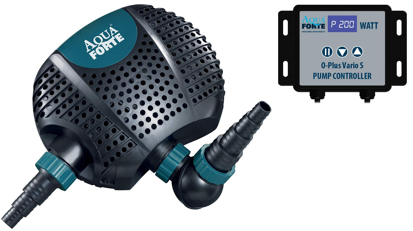 AquaForte O-Plus Vario 10.000 S, mit externer Steuerung, Durchfluss 6 bis 10 m3/ Stunde, Maximale Förderhöhe 5.5 m, 34-85 Watt, Zulauf 1½ zoll + 2 zoll, Ablauf 2 zoll, mit Trockenlaufschutz