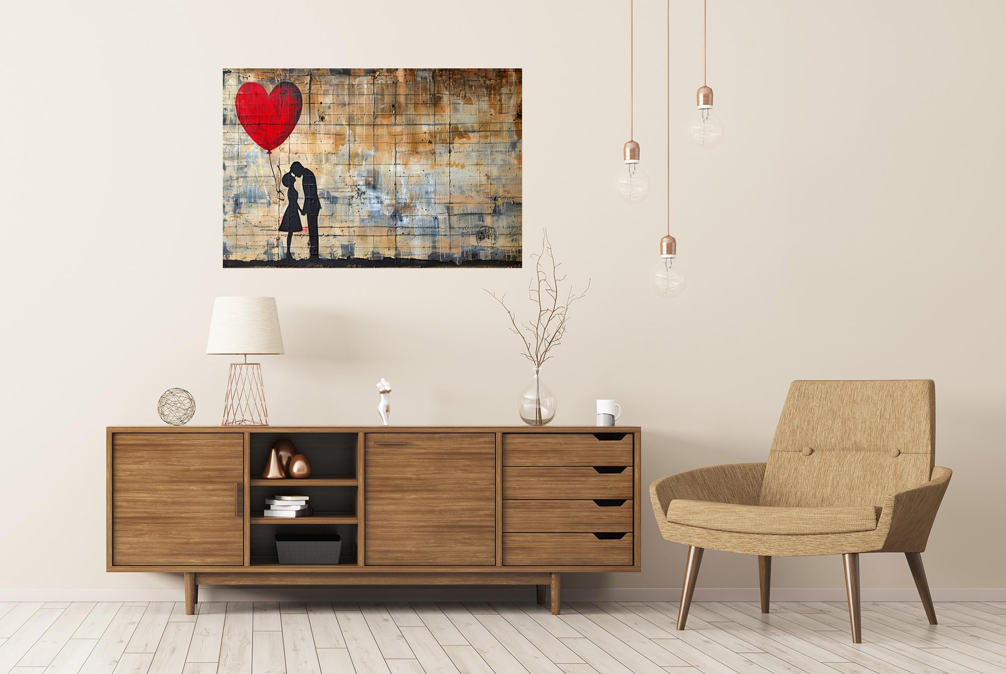 islandburner Prime XXL - Poster da parete, grande palloncino rosso a forma di cuore fluttua sopra la coppia di baci