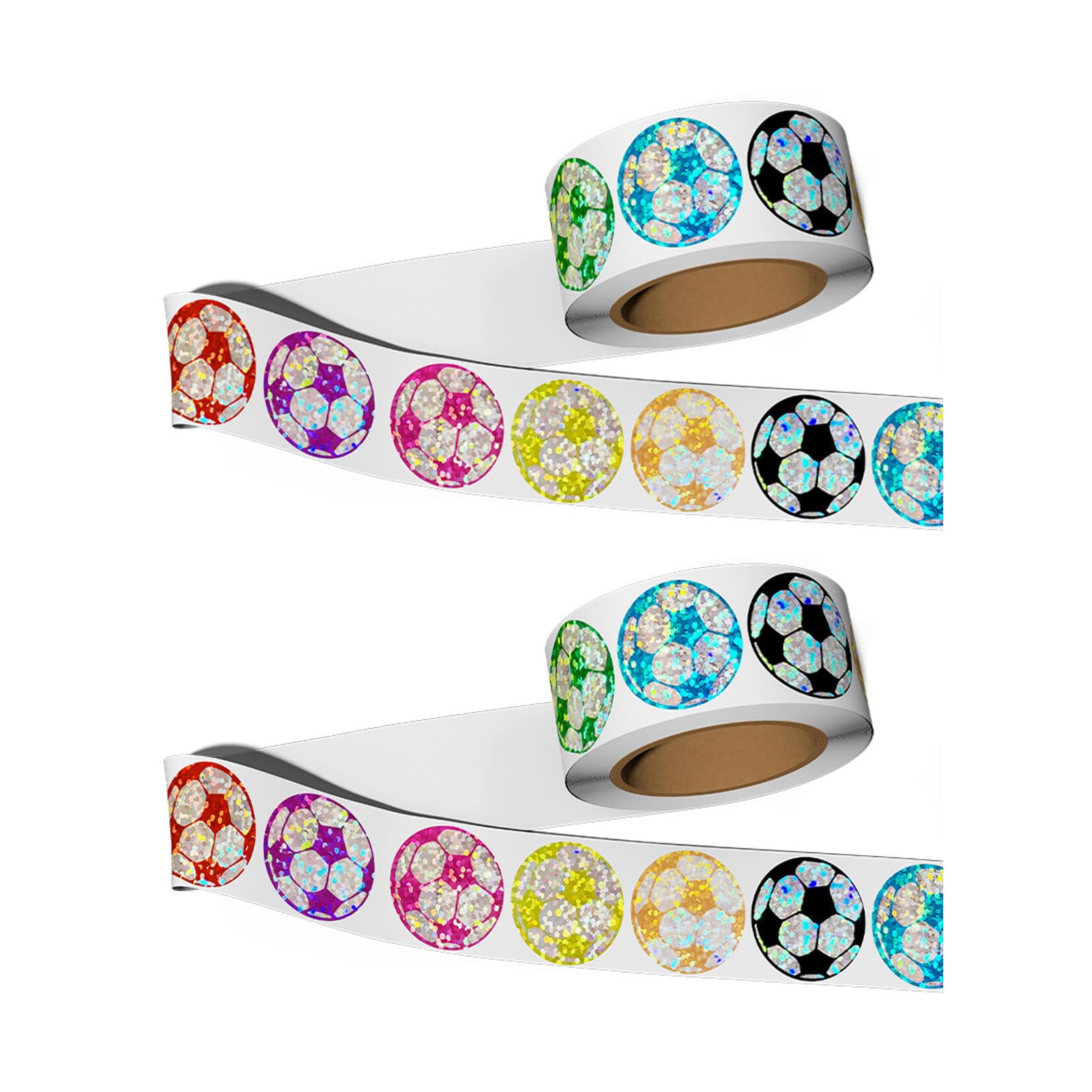 1000Pcs Sparkling Football Sticker Decorative Label for Craft and Envelope Sealing Rainbow Soccer Labels