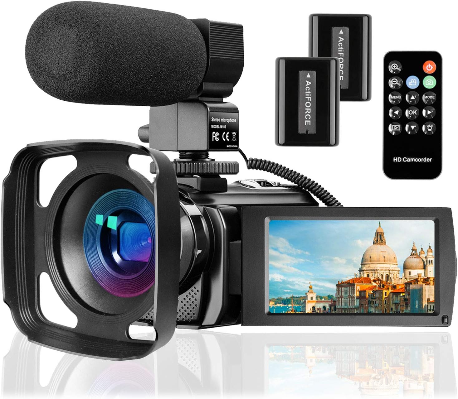 Video Camera Camcorder with Microphone, FHD 1080P 30FPS 24MP Vlogging YouTube Cameras 16X Digital Zoom Camcorder Webcam Recorder with Hood, Remote Control, 3.0 Inch 270° Rotation Screen