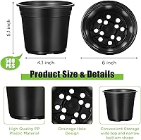 Vista 2 de Dandat 500 macetas de plástico de 6 pulgadas para vivero, macetas de siembra con agujeros de drenaje, paquete a granel, contenedor de plantas