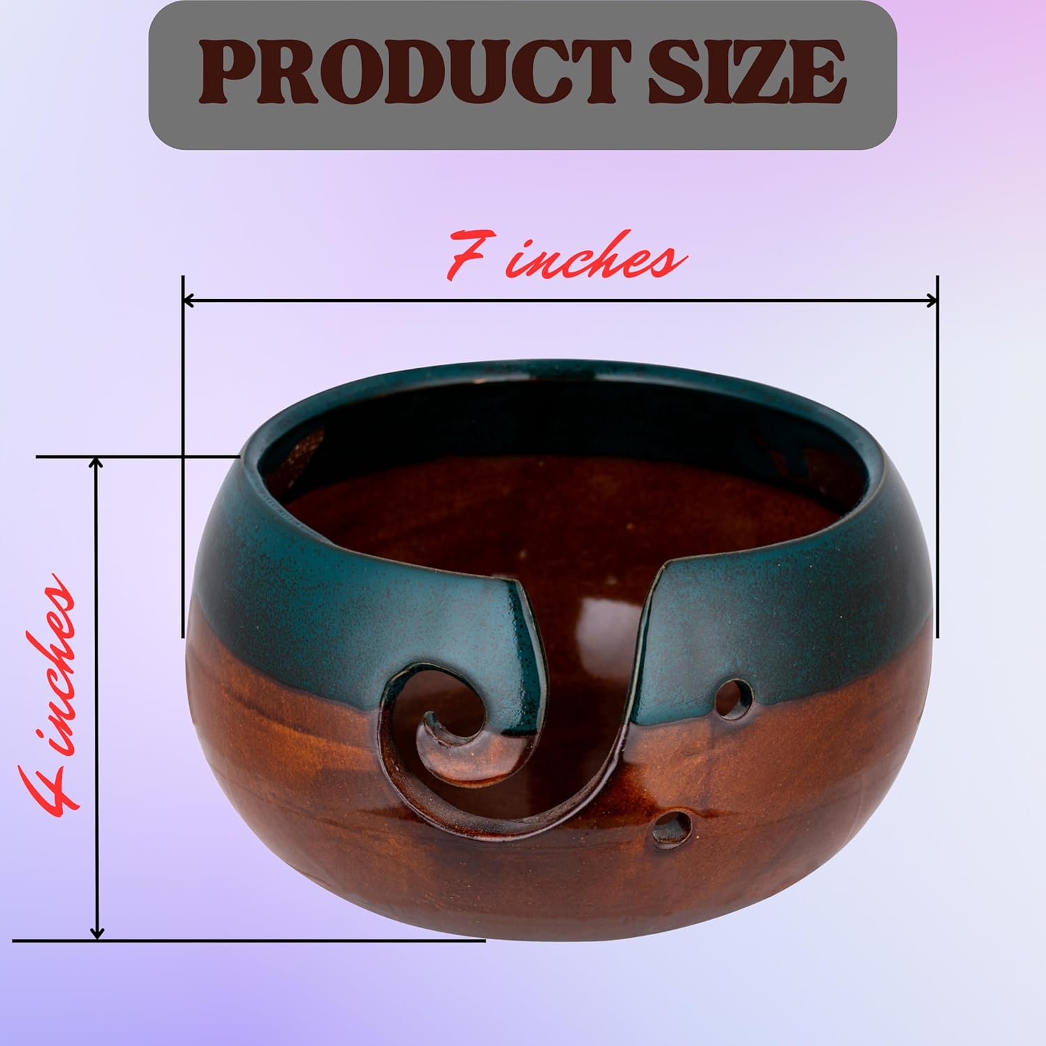 Ceramic Yarn Bowl Knitting Bowl, Crochet Large Yarn Bowl for Knitting, Handmade (Moroccon Brown/Green)