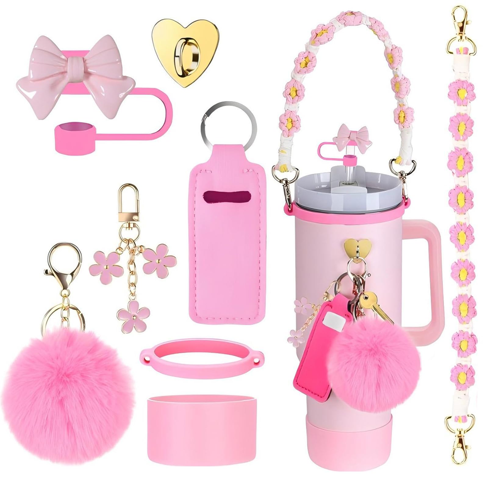 Accessori per Tazze per Stanley Cup 30oz 40oz Tumbler con Manico, Incluso Cinturino per Maniglia per Bottiglia d'Acqua, Stivale, Ciondoli Portachiavi