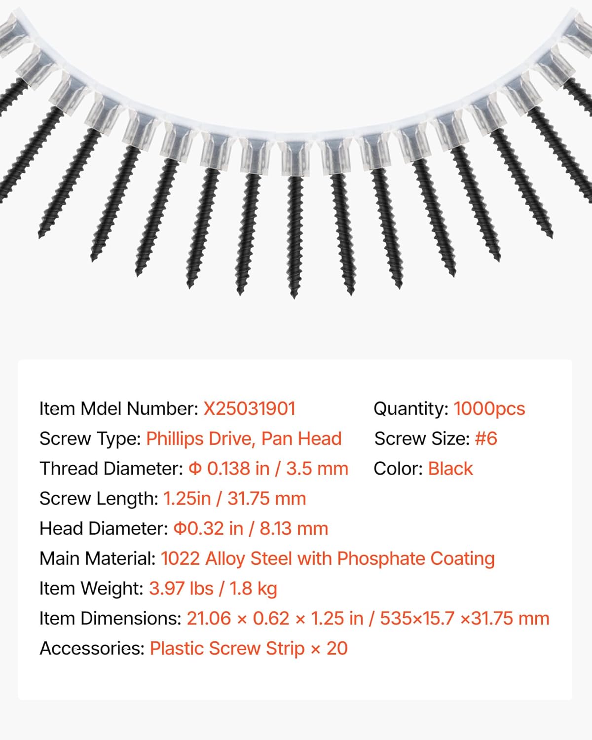 VVEOR Screws, #6 x 1-1/4 inch Length Drywall to Wood Collated Screw, All Purpose High-Hardness Alloy Steel Self Drilling Drywall Screws, for Home DIY, Space Renovation(1000 per Box)