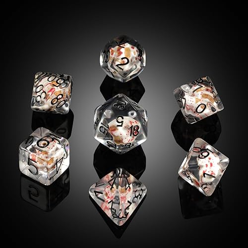 Miniatura 6 de Juego de dados de resina con manchas de sangre y calavera DNDND con bolsa de terciopelo para juegos de rol y juegos de mesa de Calabozos y Dragones