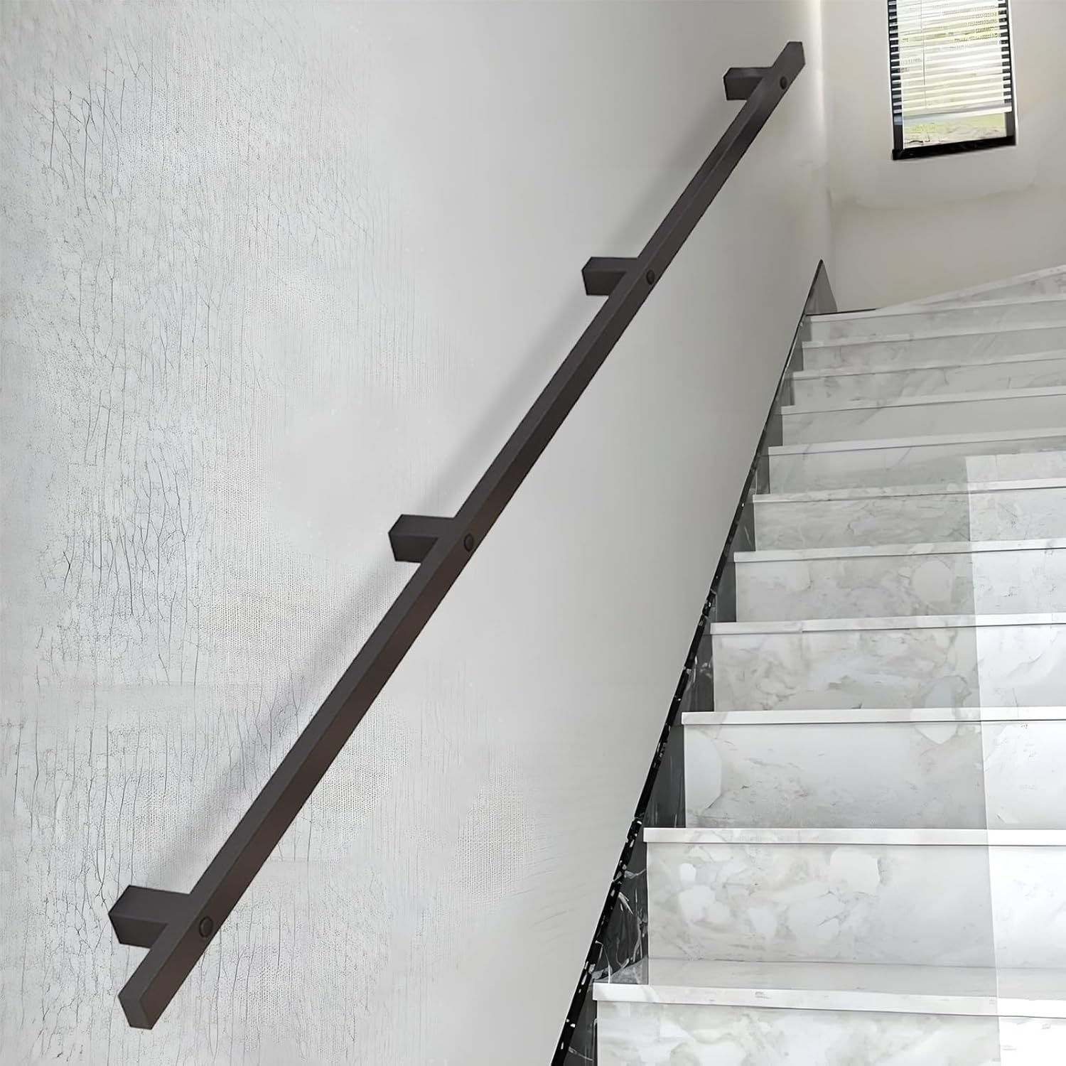 Wall Handrail for Stairs｜Black Metal Staircase Handrail for Indoor Outdoor Wall Mount Support Rod Industrial Iron Pipe Stairs Banister Hand Railing Safety Handle(1ft/30cm)