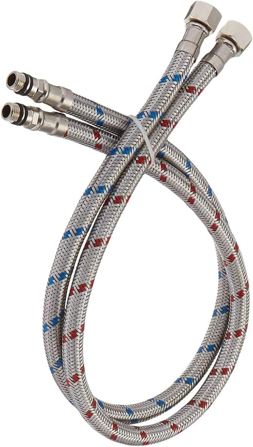 BathfinesseFlexible Connector Braided Stainless Steel Bathroom Faucet Supply Lines 16 Inch Length 3/8 Inch Female Compression Thread x M10 Male Connector, x 2 Pieces (1 Pair)