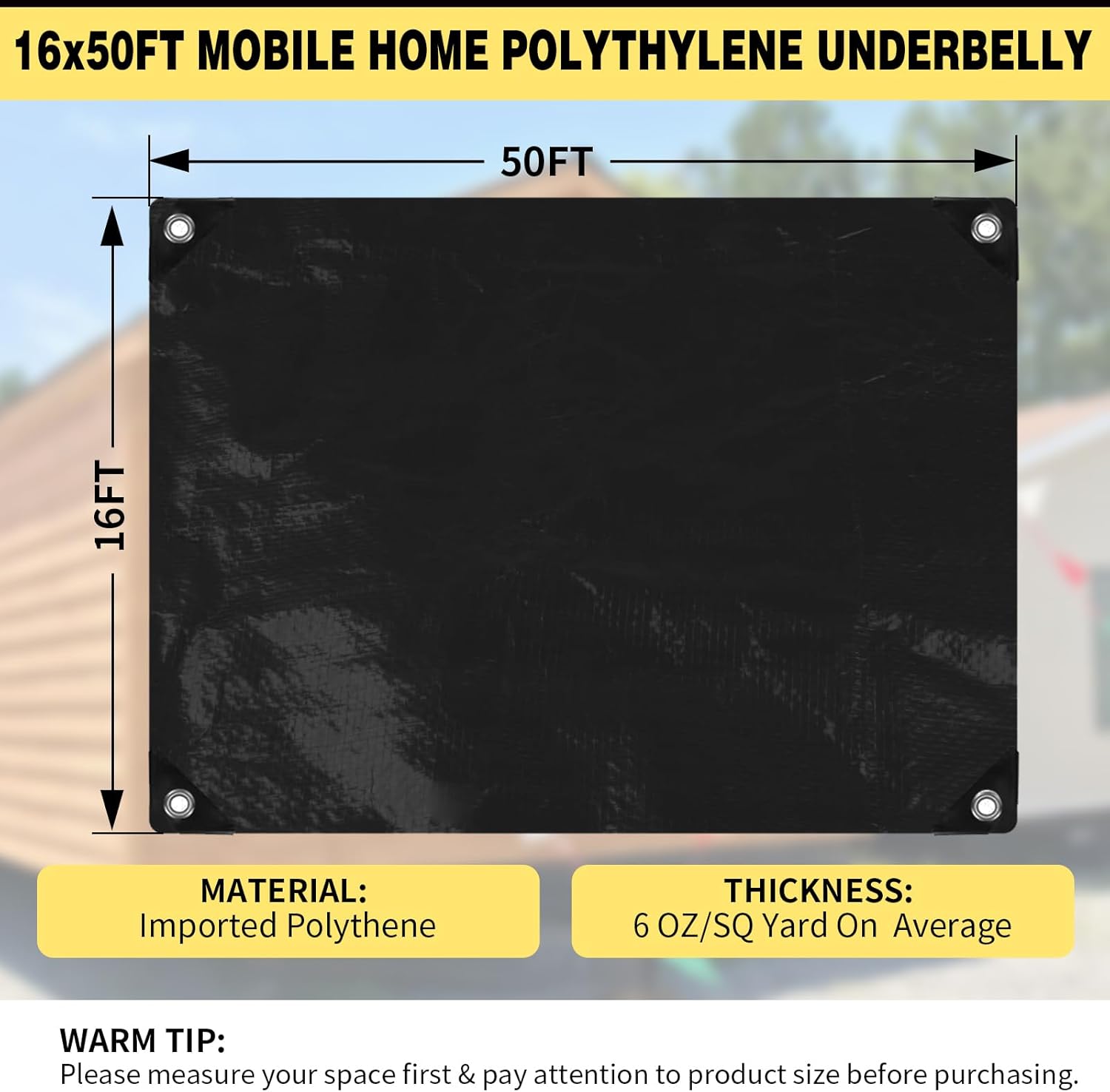 16x50ft Mobile Home Bottom Board PE Fabric Underbelly, Mobile Home Underbelly Material, Mobile Home Plastic Sheeting Board for Camper, RV(6 OZ/SQ Yard Thickness)