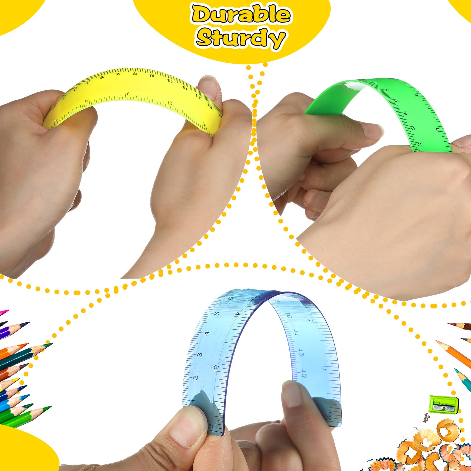 Confezione da 192 righelli trasparenti colorati per aule e bambini, righello colorato trasparente con pollici e centimetri, righelli metrici per scuola, casa e ufficio (15,2 cm)