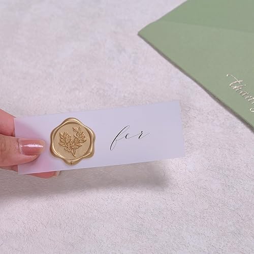 Miniatura 4 de UNIQOOO Pegatinas de sello de cera - Sobres de invitación de boda con sello de eucalipto, 100 piezas de pegatinas autoadhesivas metálicas de