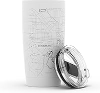 Vista 93 de Well Told Vaso de café aislado con mapa de Washington DC grabado, taza de acero inoxidable grabada (20 onzas, blanco) con aislamiento de mapa