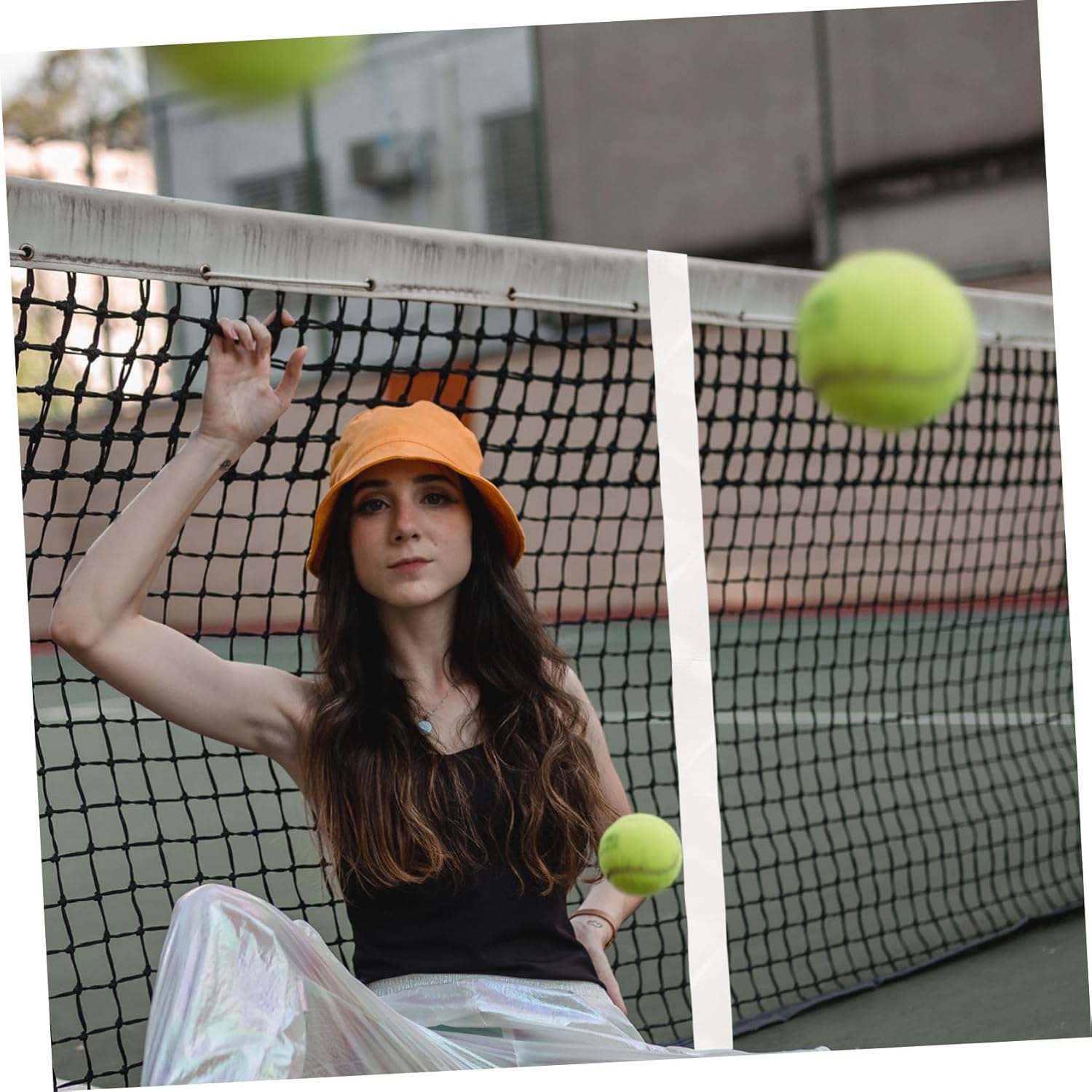 POPETPOP Height Indoor Handle Adjustable Court Portable Tennis Net Yellow Straps Convenient Rope Sports Tennis