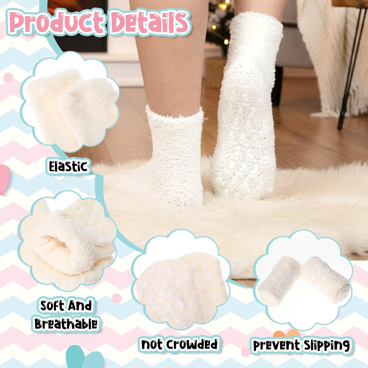 Liitrsh 30 Pack Women Fuzzy Socks Bulk with Grip Winter Warm Fluffy Non Slip Sleeping Sock for Christmas Indoor - Image 4