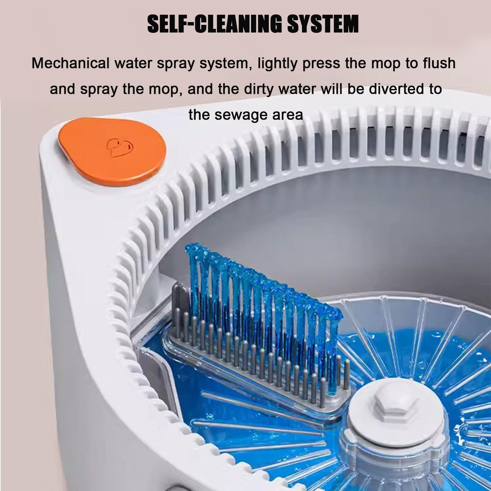 Juego de cubo y fregona giratoria para suelo plano con escurridor |separa el cubo de agua sucia y limpia y el trapeador para pisos secos/húmedos autolimpiante |Trapeador de limpieza de pisos manos