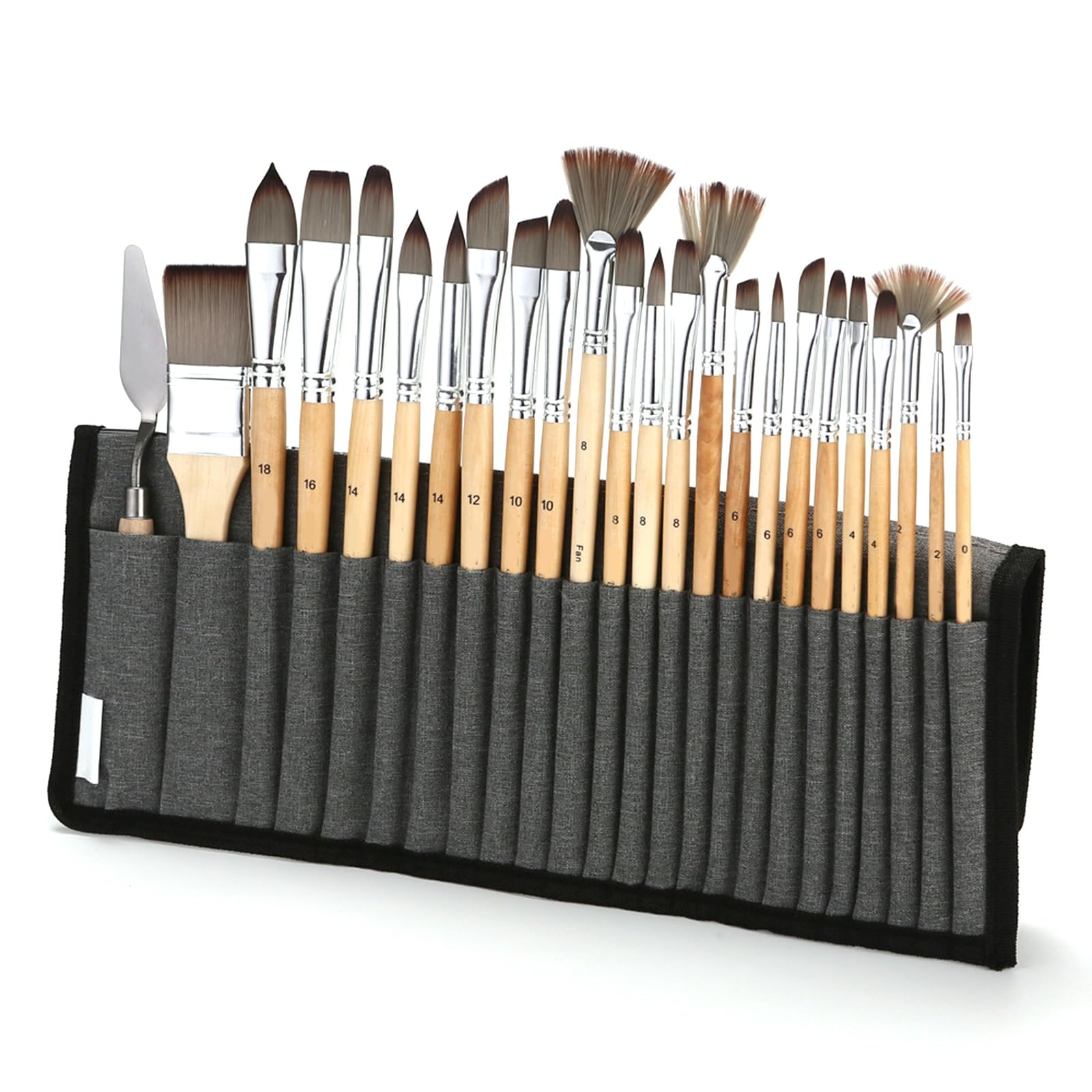 Lot de 24 pinceaux avec rouleau en tissu, pinceau aquarelle, pinceau en nylon pour les amateurs de peinture