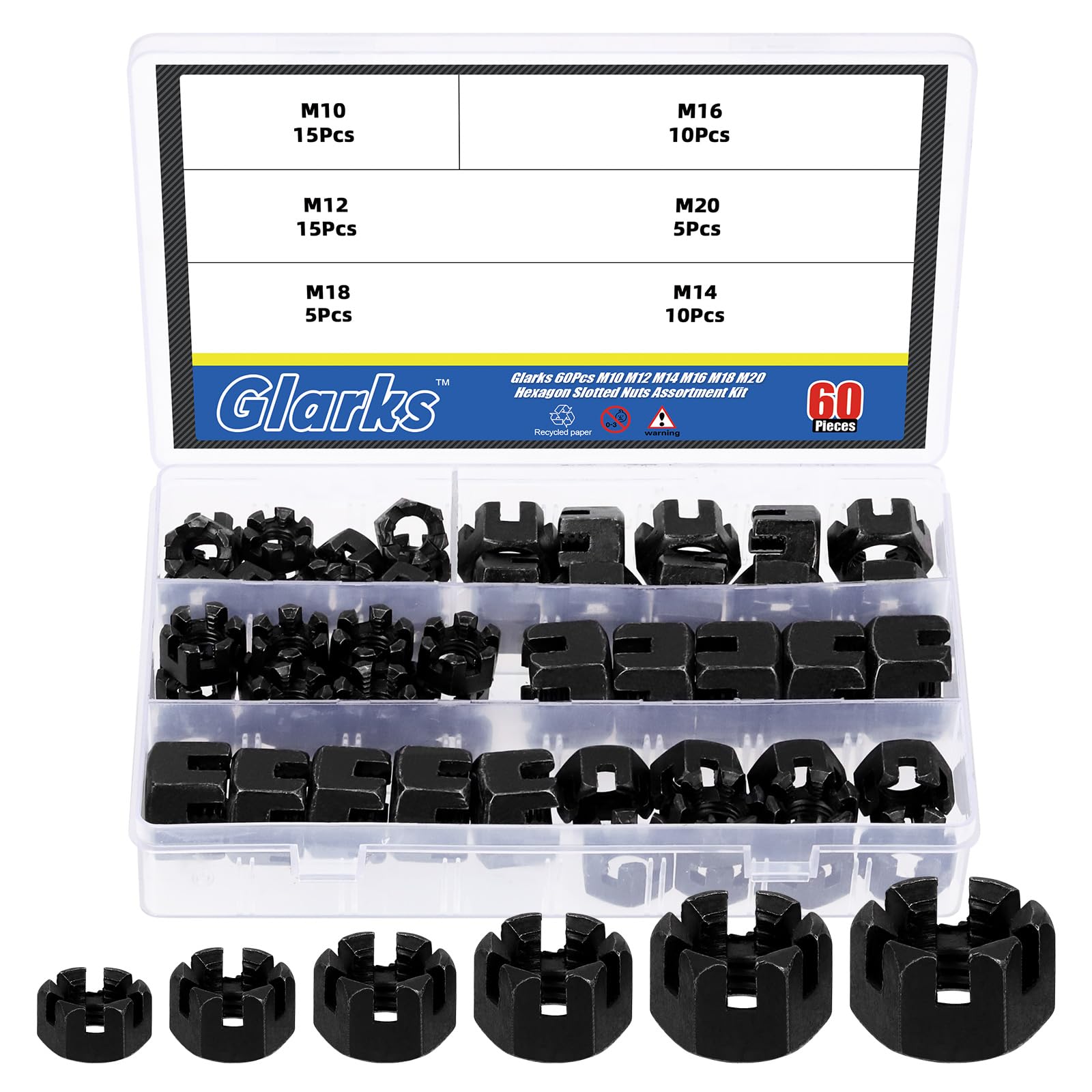 Hex Nuts Assortment Kit - 60 Pcs M10-M20 -9