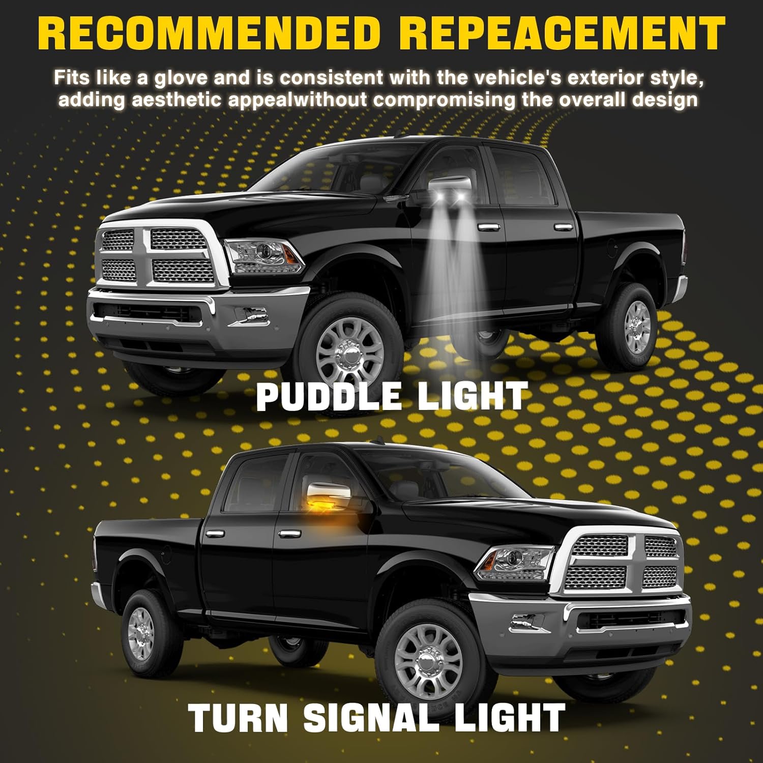 WEILEITE LED Side Mirror Light Turn Signal Bulb Puddle Lamp Lens Cover Fit For Dodge Ram 1500 2009-2018 Ram 2500 2010-2018 Replaces 68064949AA/68064949AA 68232479AA/68232479AA