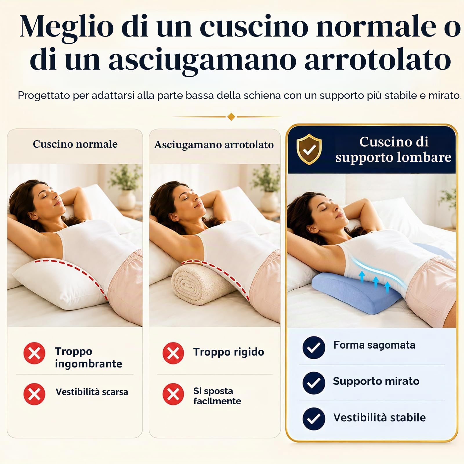 Cuscino di supporto lombare per alleviare il dolore alla schiena: cuscino lombare per dormire, cuscino in memory foam, cuscino a cuneo per chi dorme sul fianco, sulla schiena e sullo stomaco, cuscino